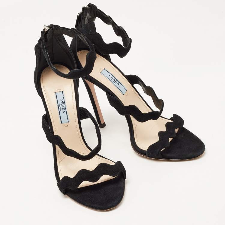 Pre Owned Prada Black Suede Ankle Strap Sandals Size 38