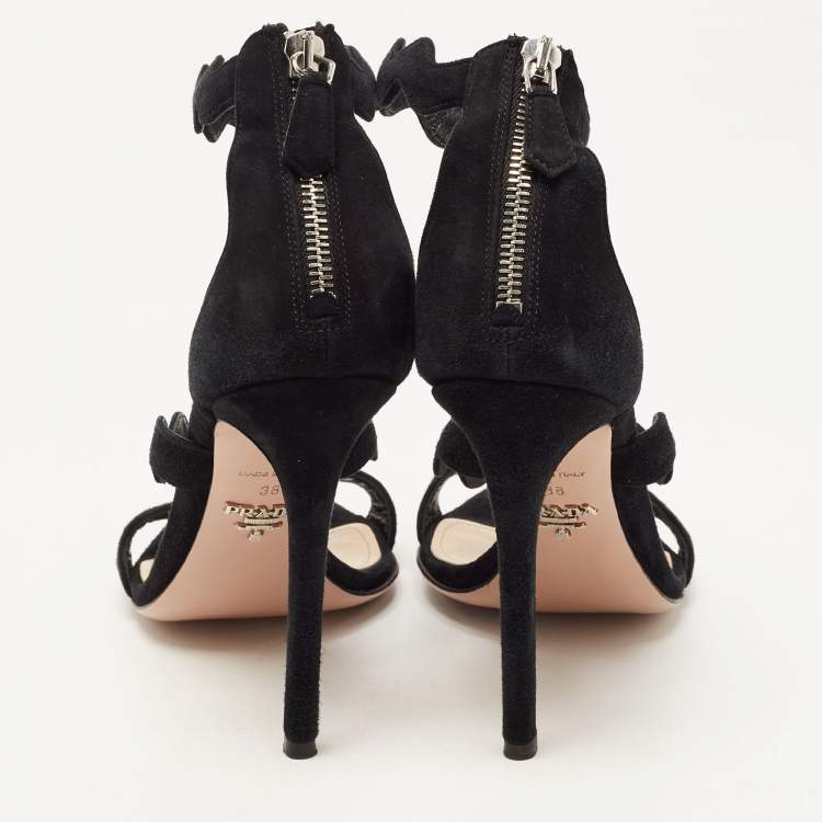Pre Owned Prada Black Suede Ankle Strap Sandals Size 38