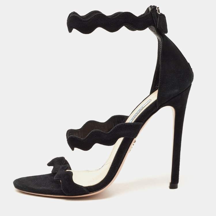Pre Owned Prada Black Suede Ankle Strap Sandals Size 38