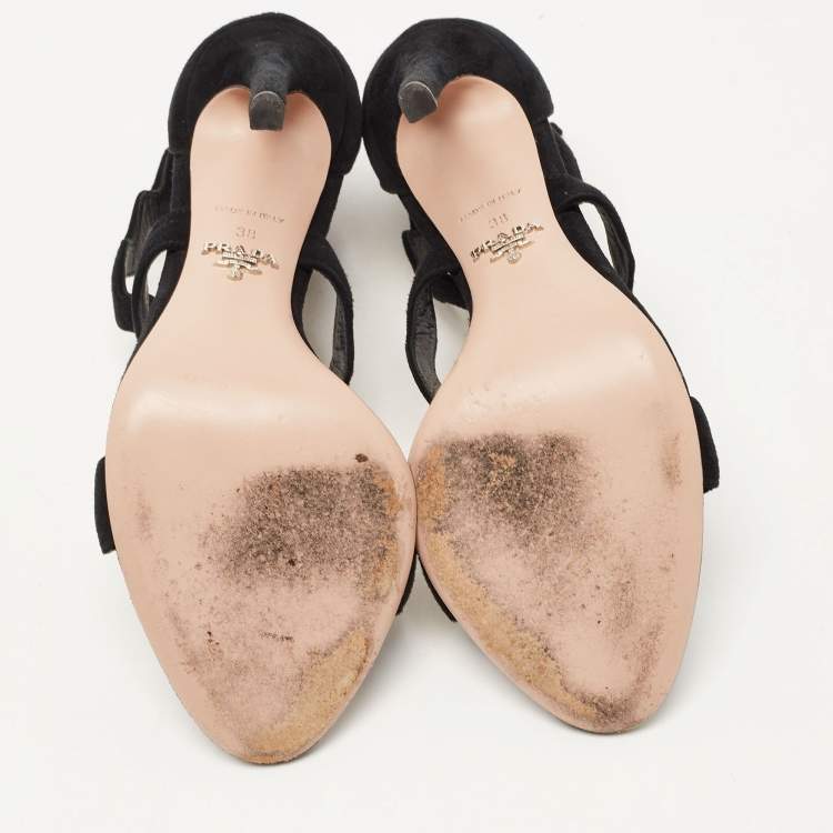 Pre Owned Prada Black Suede Ankle Strap Sandals Size 38