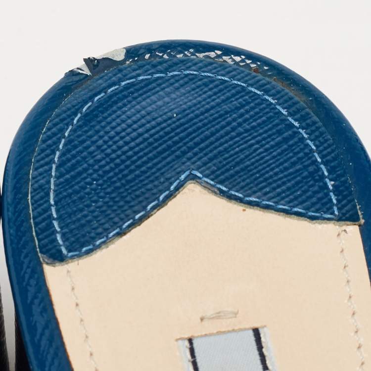 Pre Owned Prada Blue Saffiano Vernice Leather Slide Sandals Size 37