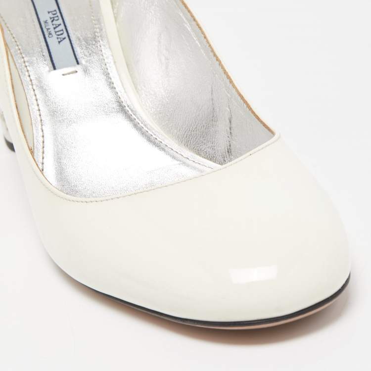 Pre Owned Prada White Patent Leather Slingback Pumps Size 39