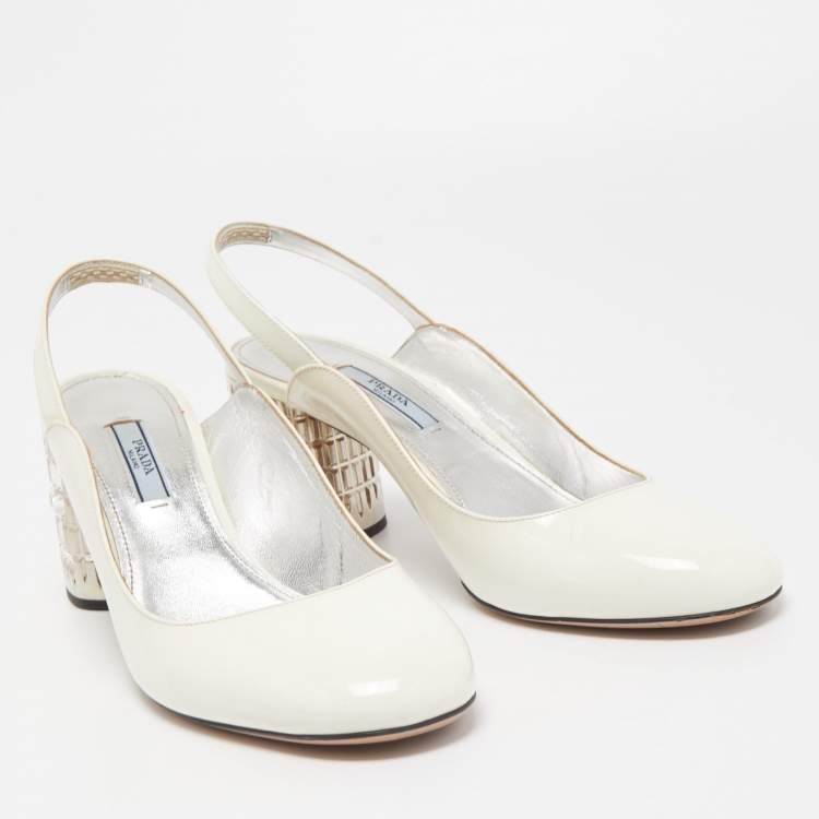 Pre Owned Prada White Patent Leather Slingback Pumps Size 39