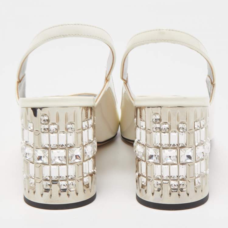 Pre Owned Prada White Patent Leather Slingback Pumps Size 39