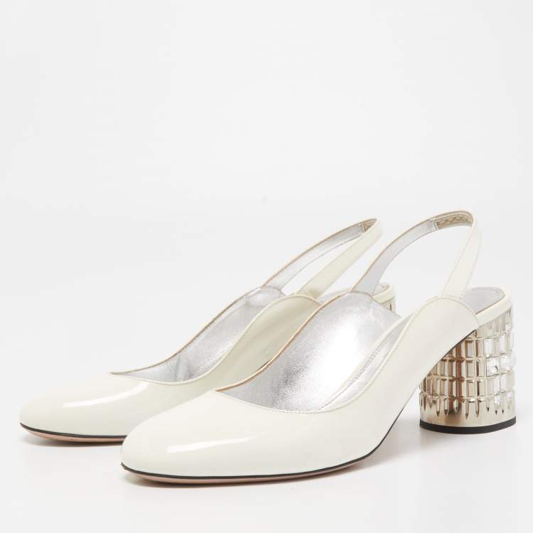 Pre Owned Prada White Patent Leather Slingback Pumps Size 39