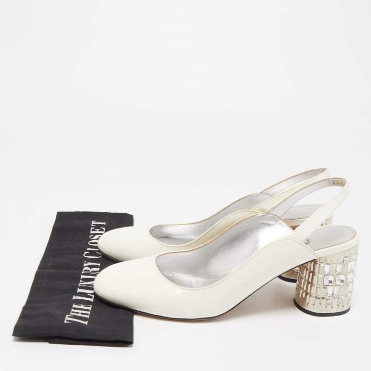 Pre Owned Prada White Patent Leather Slingback Pumps Size 39