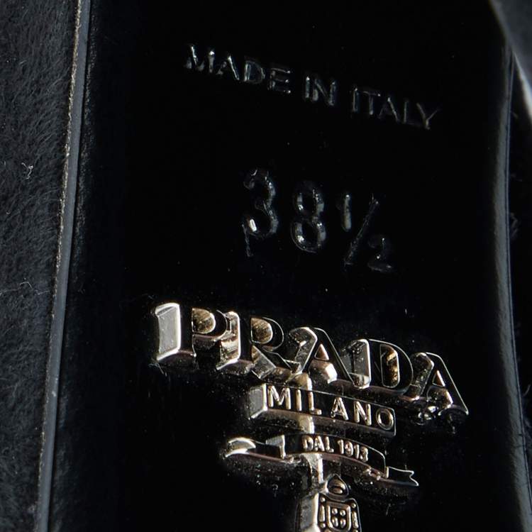 Pre Owned Prada Black Pleated Suede Peep Toe Platform Slingback Pumps Size 38.5