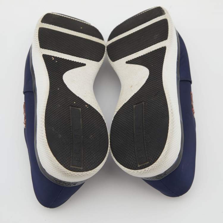 Pre Owned Prada Navy Blue Fabric Slip On Sneakers Size 38.5