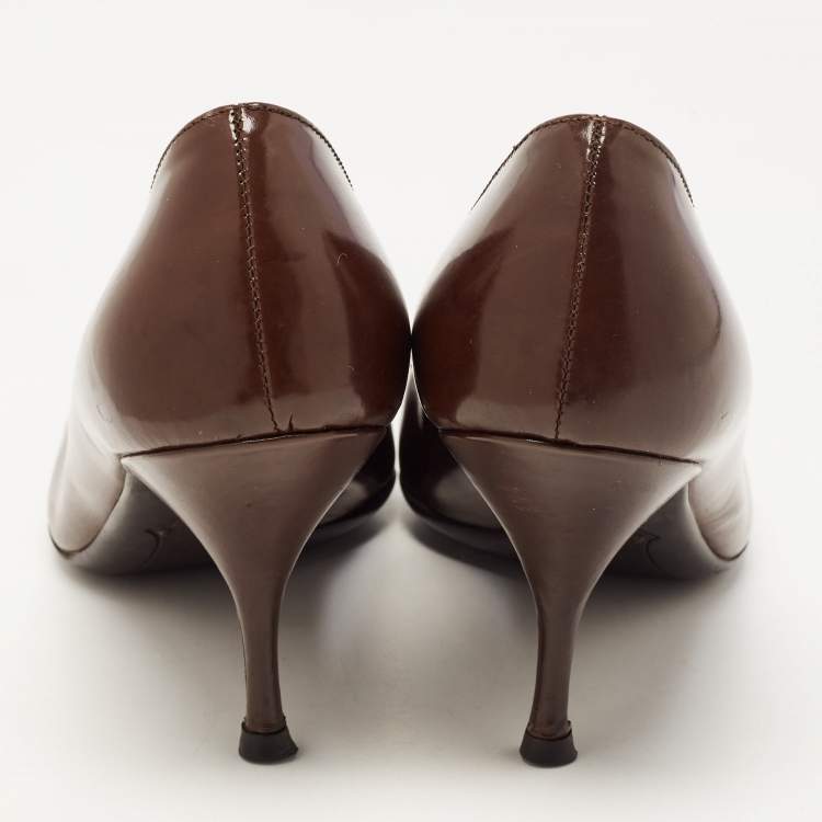Pre Owned Prada Brown Leather Pointed Toe Pumps Size 37