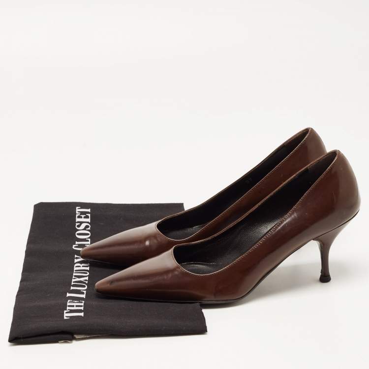 Pre Owned Prada Brown Leather Pointed Toe Pumps Size 37