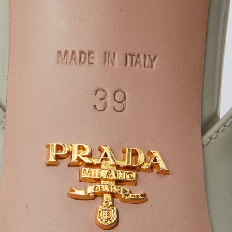 Pre Owned Prada Light Green Patent Leather Bow Slingback Sandals Size 39