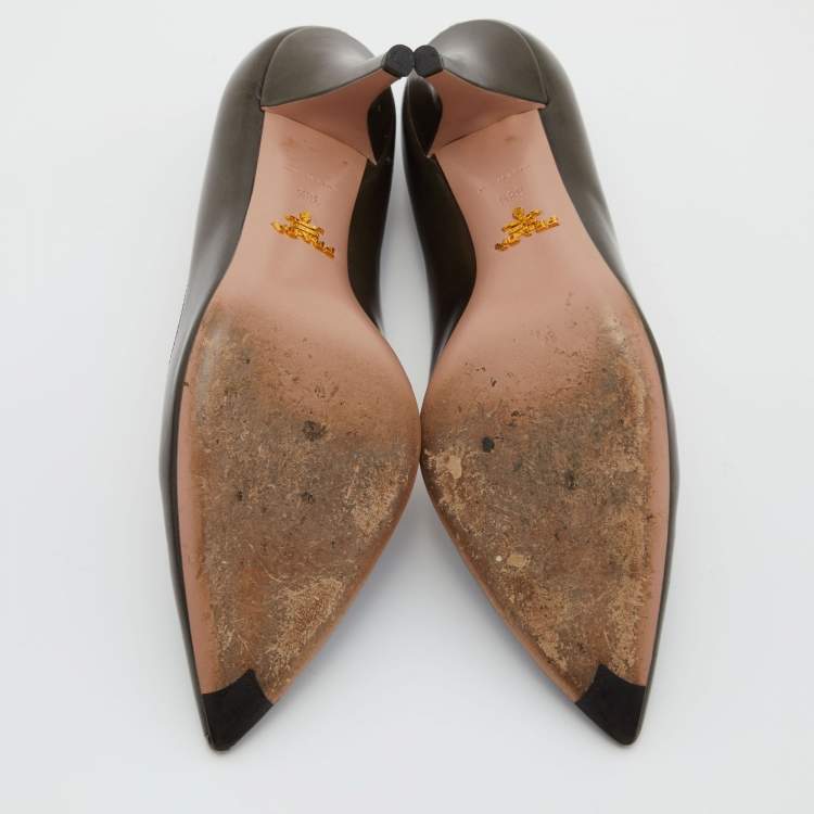 Pre Owned Prada Dark Brown Leather Pointed Toe Pumps Size 38.5