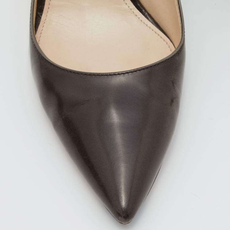 Pre Owned Prada Dark Brown Leather Pointed Toe Pumps Size 38.5