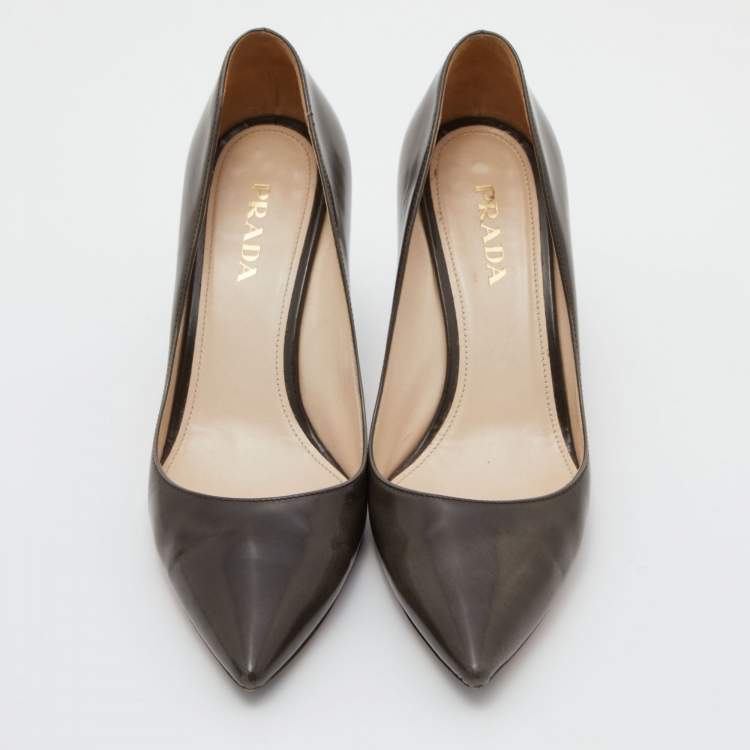 Pre Owned Prada Dark Brown Leather Pointed Toe Pumps Size 38.5