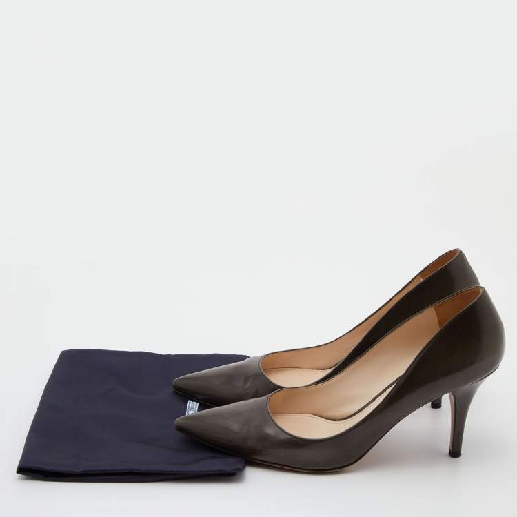 Pre Owned Prada Dark Brown Leather Pointed Toe Pumps Size 38.5