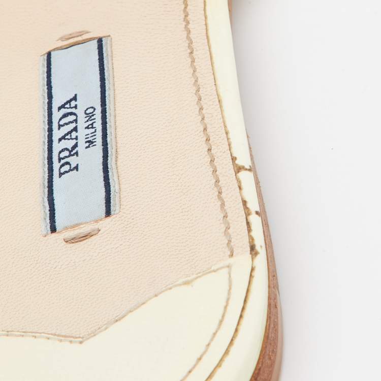 Pre Owned Prada Off White Saffiano Patent Leather Flat Slides Size 38