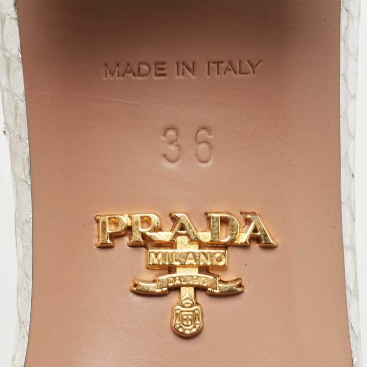 Pre Owned Prada Metallic Silver Python Embossed Leather Slide Sandals Size 36