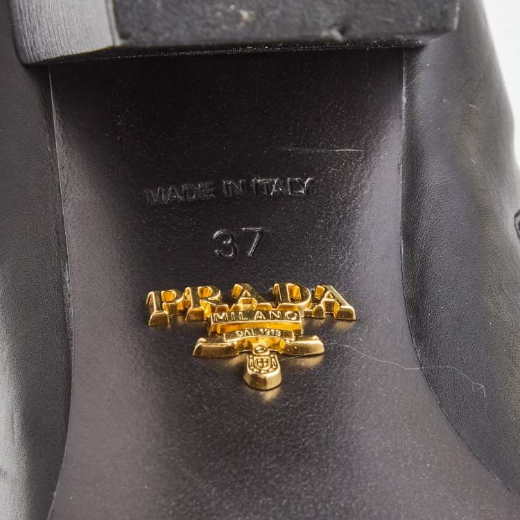 Pre Owned Prada Black Leather Knee Length Block Heel Boots Size 37