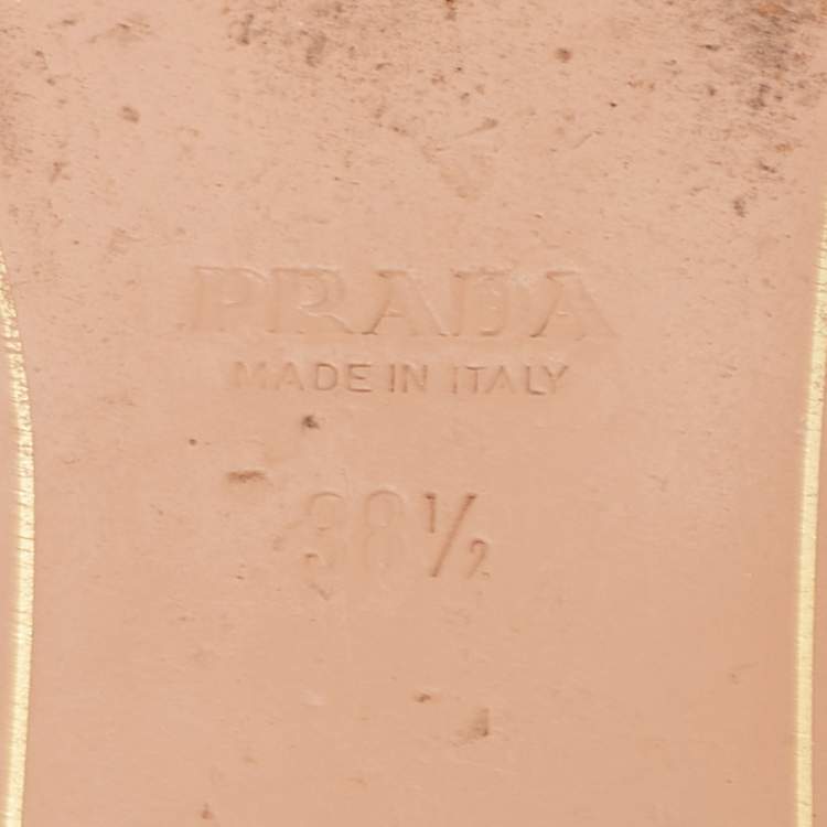 Pre Owned Prada Orange Patent Leather Flat Slides Size 38.5