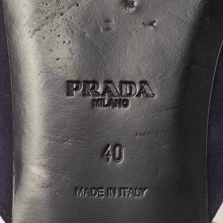 Pre Owned Prada Navy Blue Suede Fringe Details Flat Mules Size 40