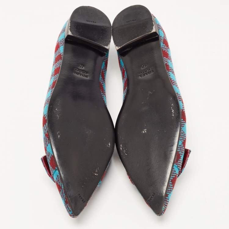 Pre Owned Prada Brown/Blue Fabric Check Buckle Detail Ballet Flats Size 40