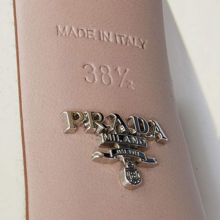 Pre Owned Prada Off White Patent Leather Ankle Strap Block Heel Platform Sandals Size 38.5