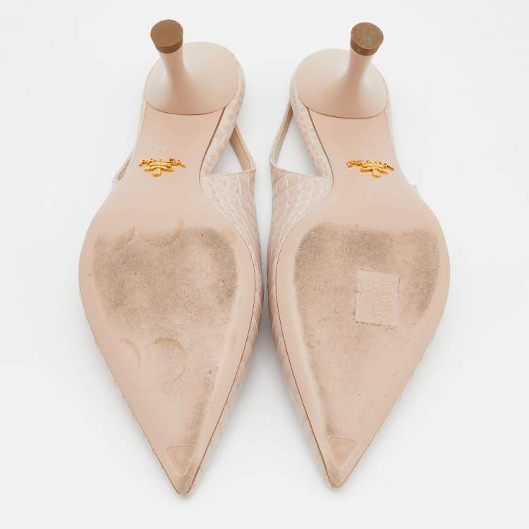 Pre Owned Prada Pink Croc Embossed Leather Pointed Toe Slingback Pumps Size 37.5