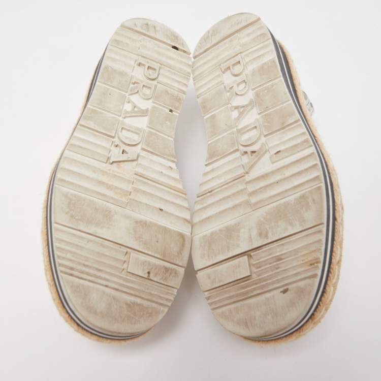 Pre Owned Prada Silver Leather Platform Slingback Sandals Size 36.5