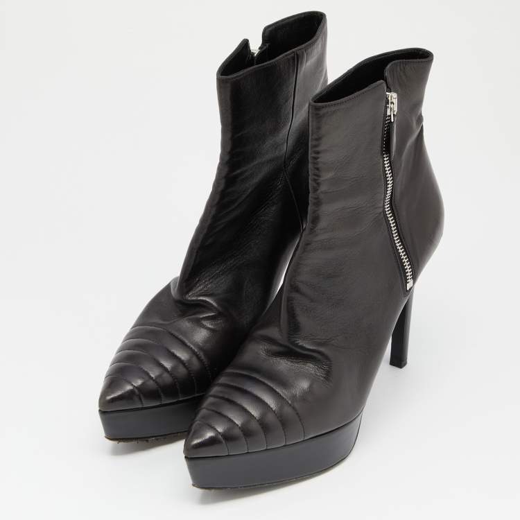 Pre Owned Prada Black Leather Platform Ankle Booties Size 38