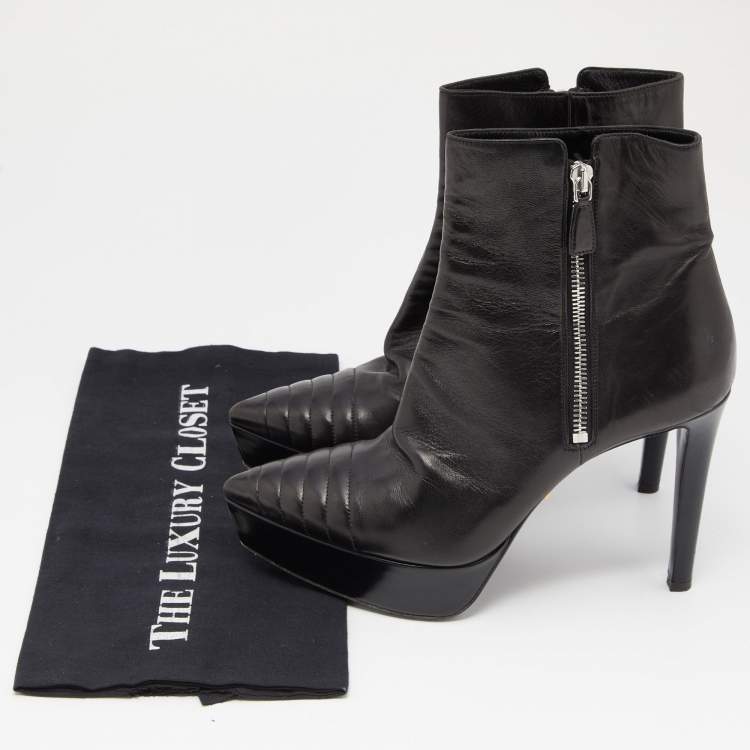 Pre Owned Prada Black Leather Platform Ankle Booties Size 38