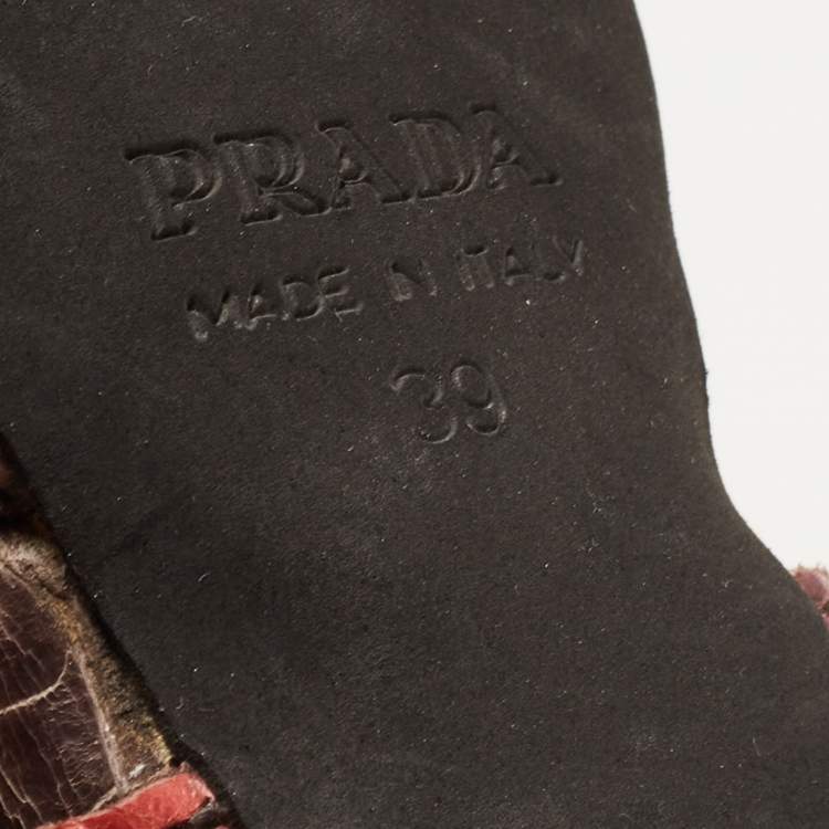 Pre Owned Prada Tricolor Croc Embossed Leather Platform Slide Sandals Size 39