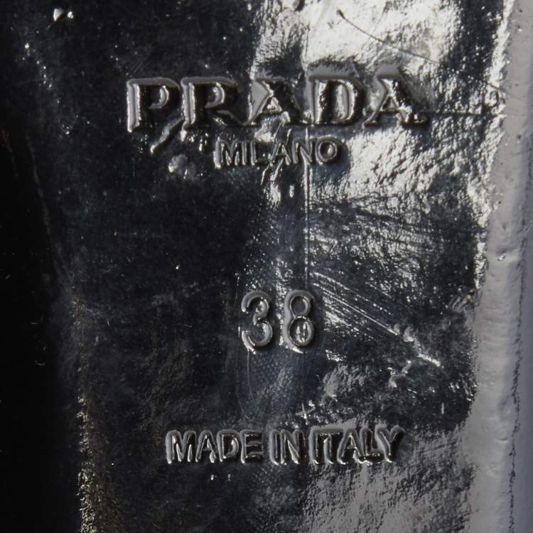 Pre Owned Prada Black Patent Leather and PVC Crystal/Beads Embellished Flat Sandals Size 38