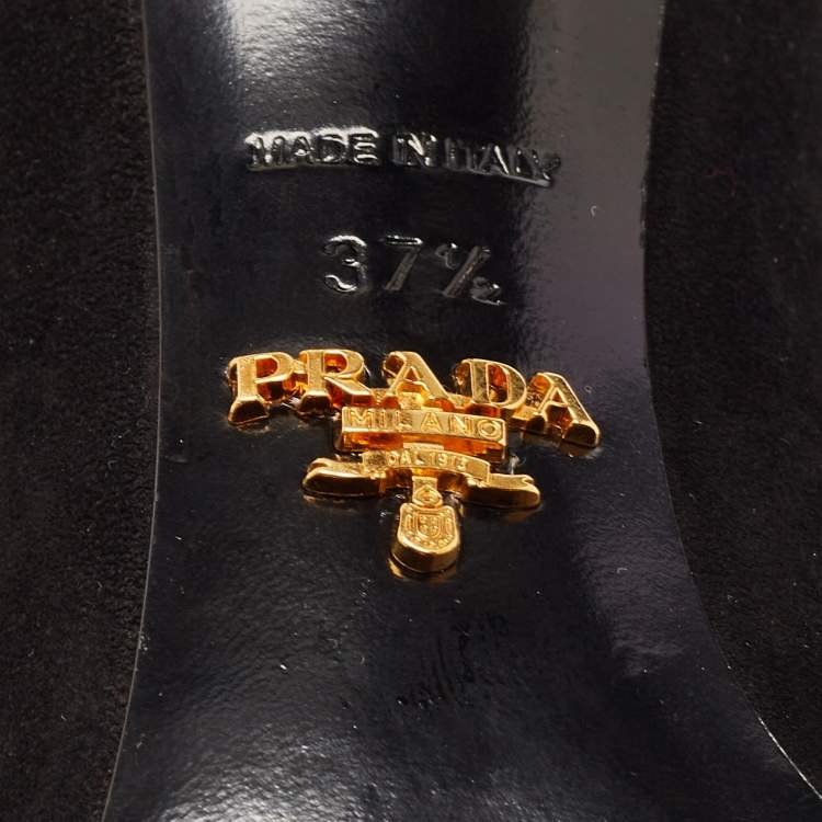 Pre Owned Prada Black/Green Suede Pointed Toe Ankle Booties Size 37.5