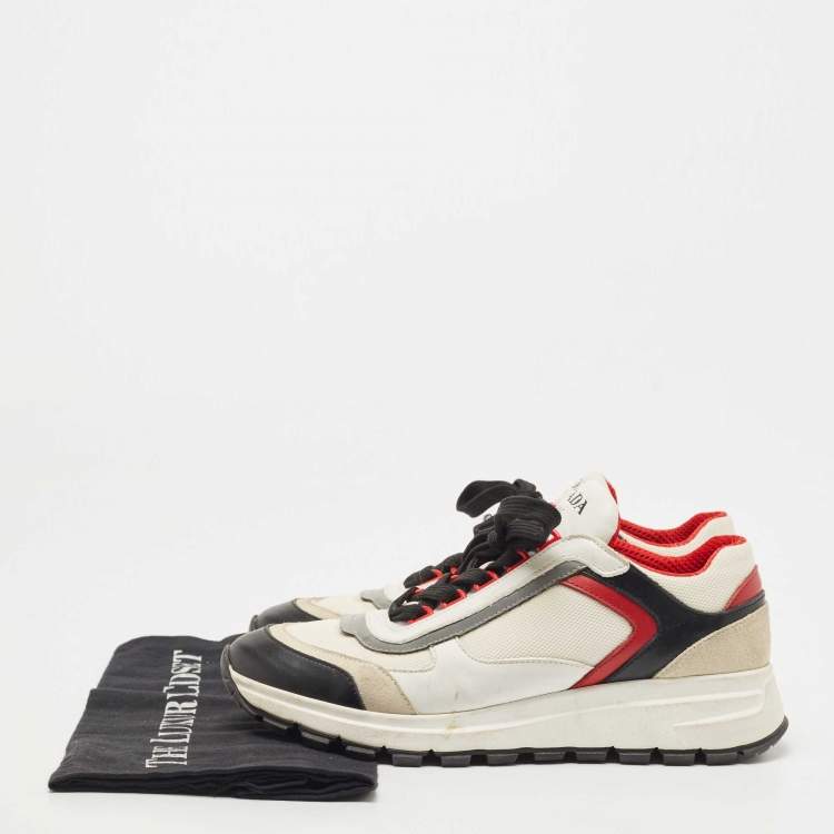 Pre Owned Prada Tricolor Mesh and Leather Low Top Sneakers Size 38