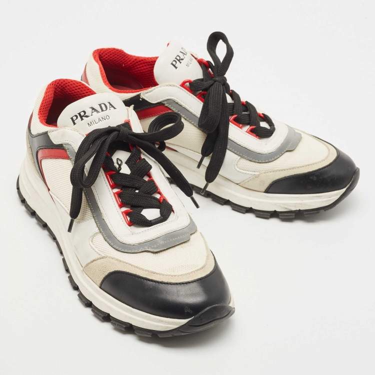 Pre Owned Prada Tricolor Mesh and Leather Low Top Sneakers Size 38