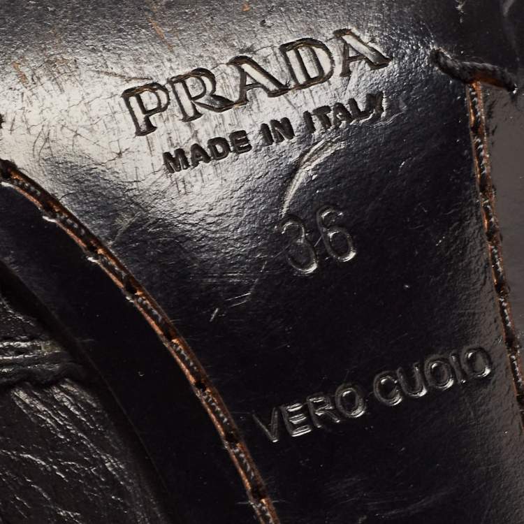 Pre Owned Prada Black Brogue Leather Bow Pointed Toe Pumps Size 36