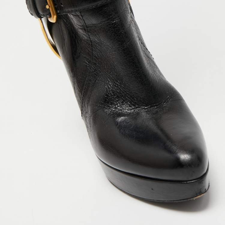 Pre Owned Prada Black Leather Platform Knee Length Boots Size 38.5