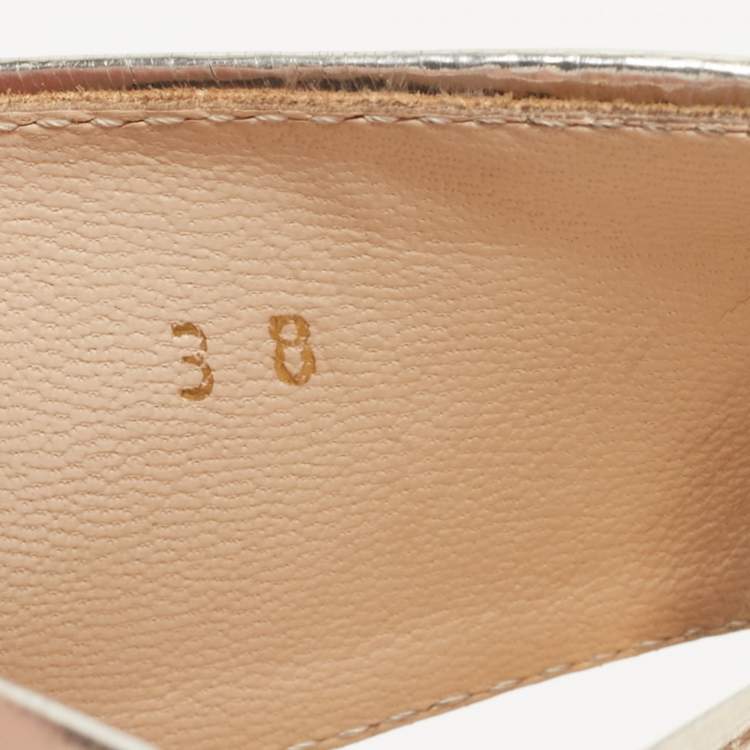 Pre Owned Prada Gold Foil Leather Criss Cross Wedge Platform Slides Sandals Size 38