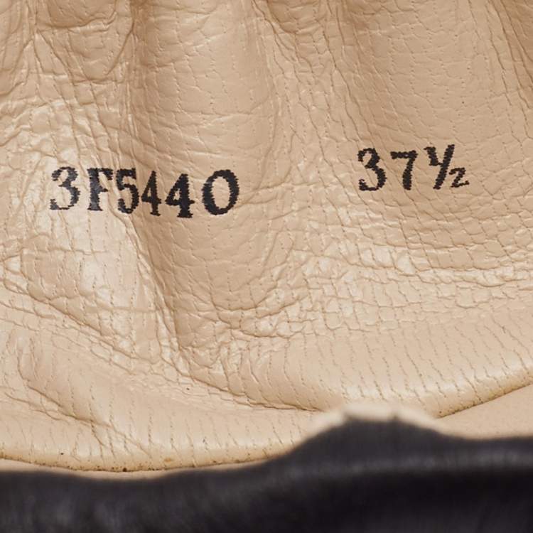 Pre Owned Prada Black Leather Bow Scrunch Ballet Flats Size 37.5