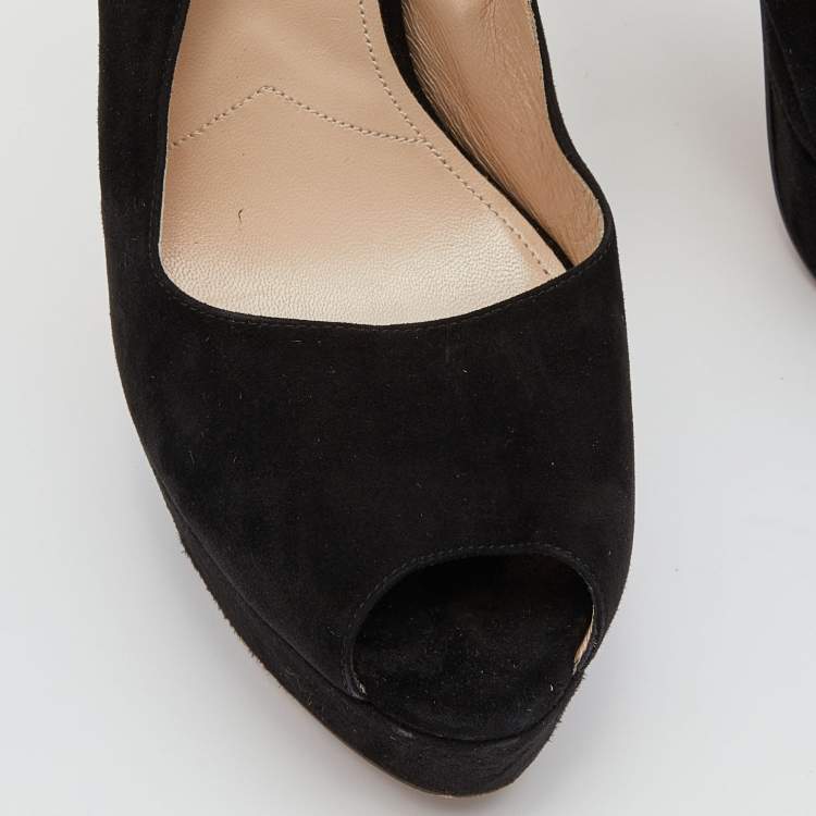 Pre Owned Prada Black Suede Peep Toe Platform Ankle Strap Sandals Size 40