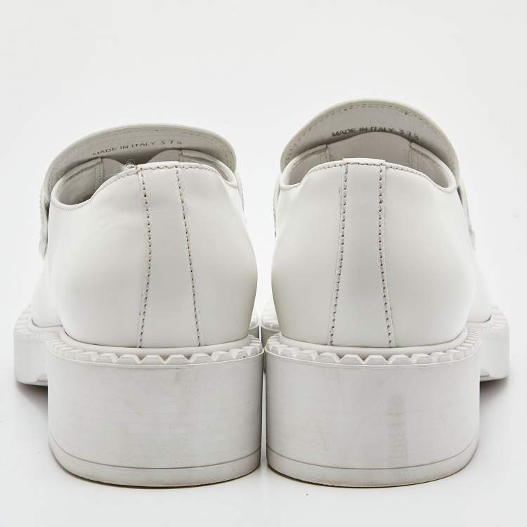 Pre Owned Prada White Leather Slip On Loafers Size 37.5