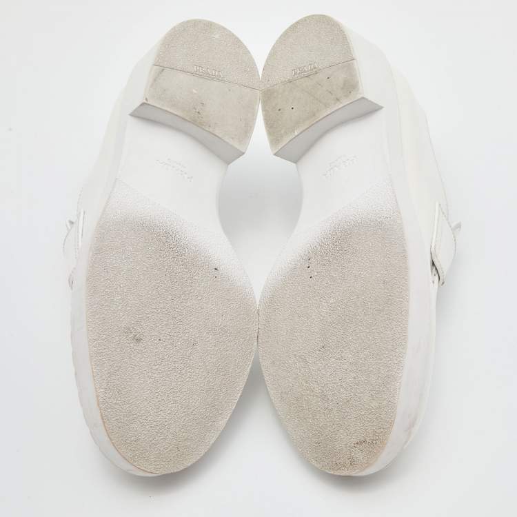 Pre Owned Prada White Leather Slip On Loafers Size 37.5