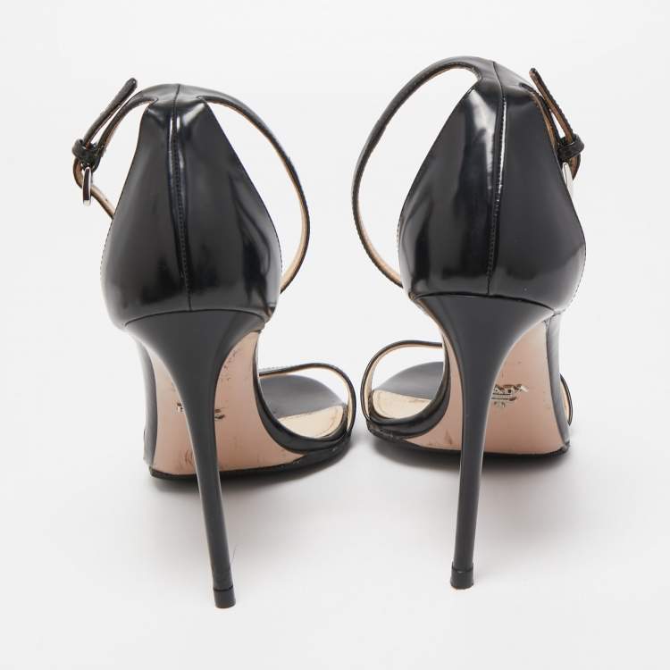 Pre Owned Prada Black Leather Ankle Strap Sandals Size 41