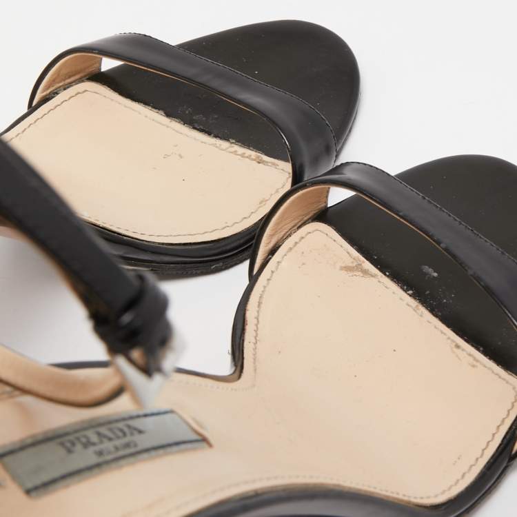 Pre Owned Prada Black Leather Ankle Strap Sandals Size 41