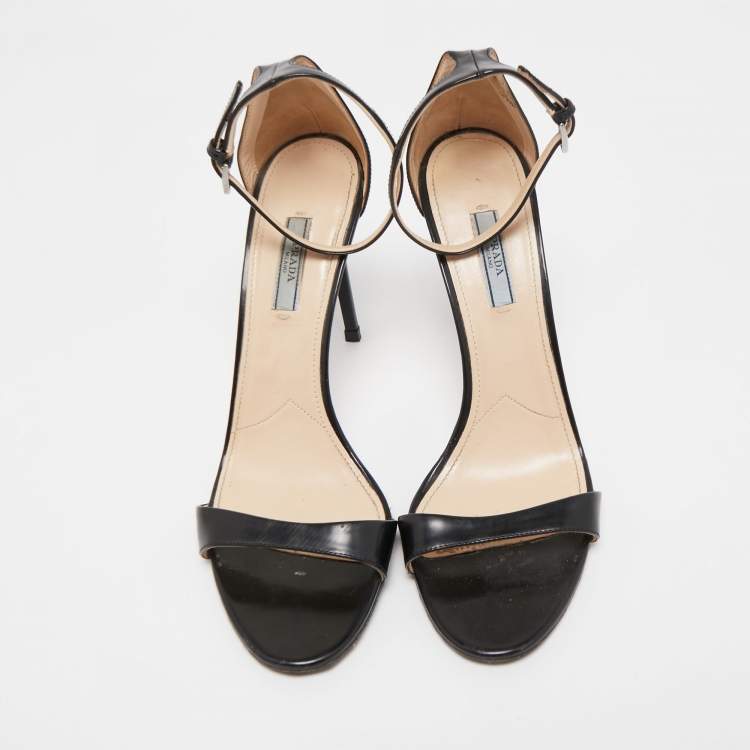Pre Owned Prada Black Leather Ankle Strap Sandals Size 41