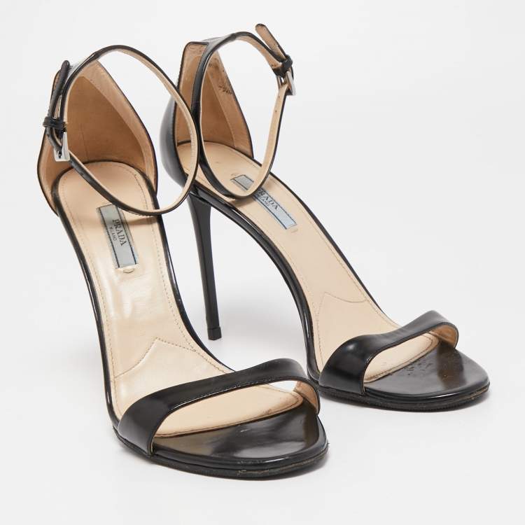 Pre Owned Prada Black Leather Ankle Strap Sandals Size 41