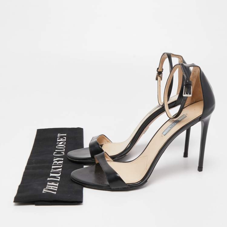 Pre Owned Prada Black Leather Ankle Strap Sandals Size 41