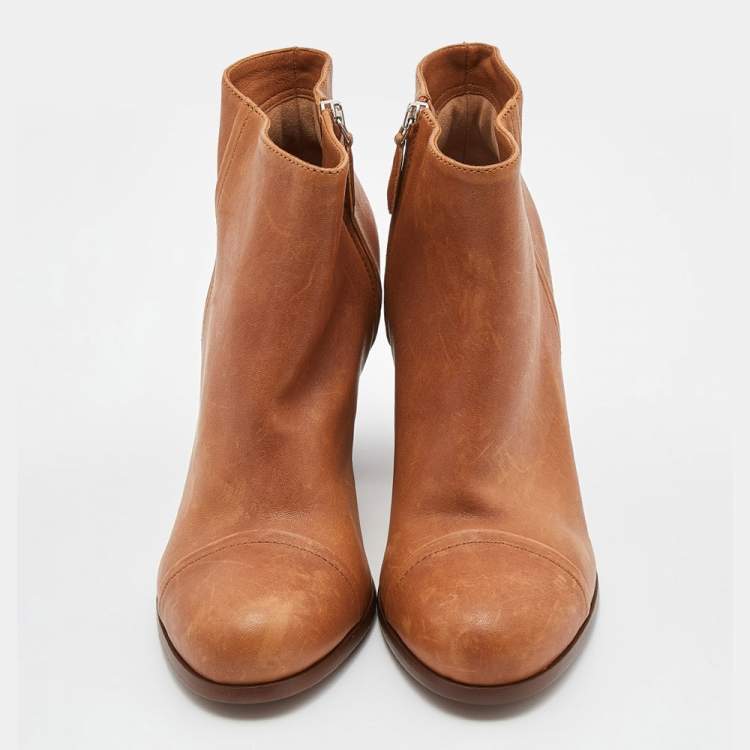 Pre Owned Prada Tan Leather Zip Ankle Boots Size 39