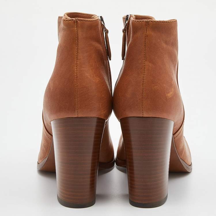 Pre Owned Prada Tan Leather Zip Ankle Boots Size 39