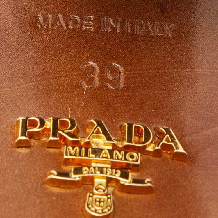 Pre Owned Prada Tan Leather Zip Ankle Boots Size 39